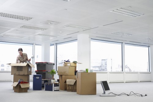 Boxes and furniture loaded into a removal van for transport